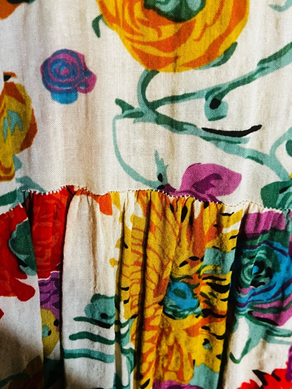 Floral Linen Maxi Dress in Cream - Picture 4 of 5